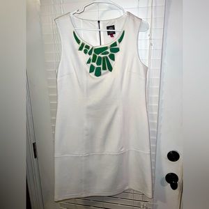 Sleeveless, white cotton/spandex, with teal jewel accents